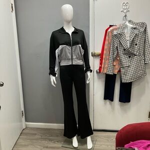 Colorblock Black & Gray Boot‑Cut Jumpsuit Set